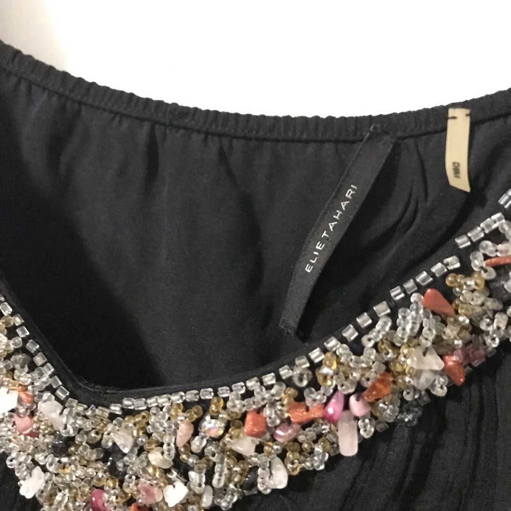 Beaded black silk top 🌈
